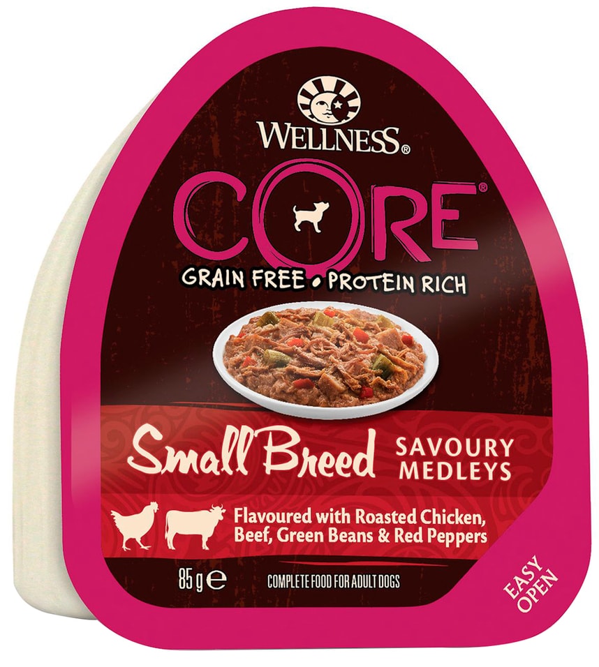 Влажный корм для собак Core Small Breed из курицы с говядиной зеленой фасолью и красным перцем 85г (упаковка 6 шт.)