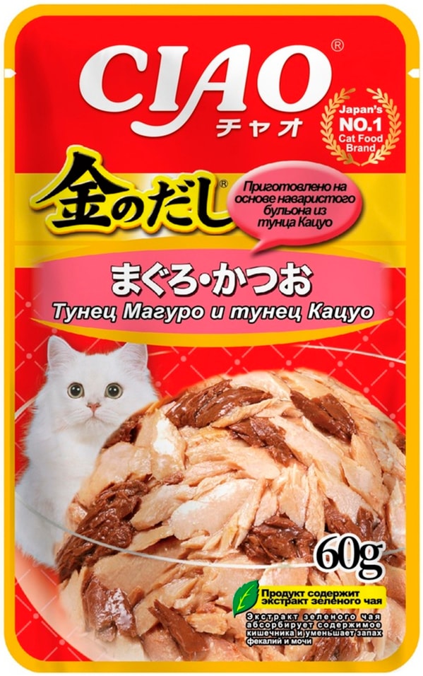 Влажный корм для кошек Ciao Kin no dashi Тунец Магуро и тунец Кацуо 60г