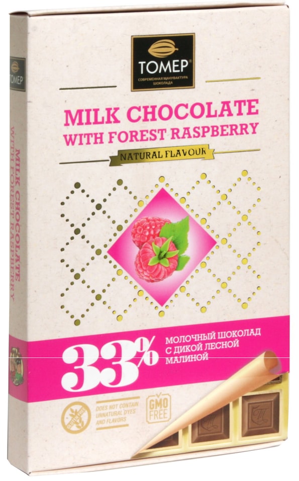 Шоколад Tomer молочный с дикой лесной малиной 33% 90г