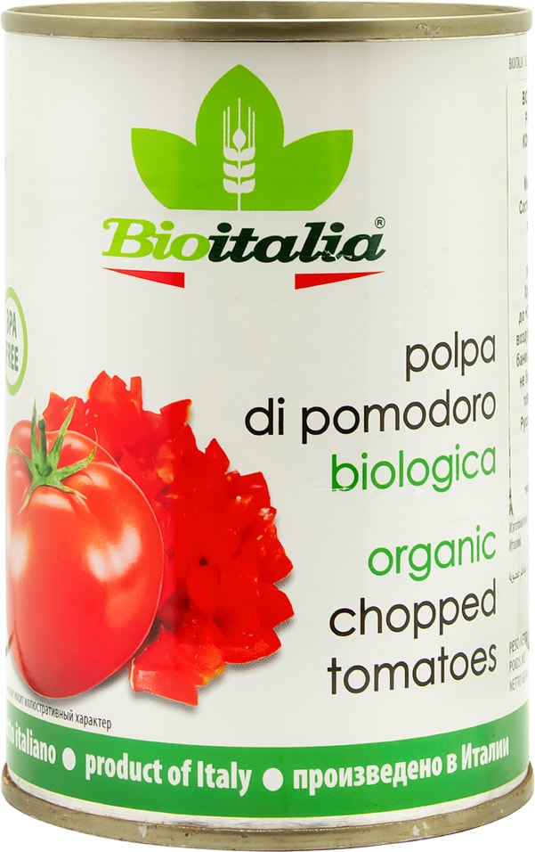 Томаты Bioitalia очищенные резаные в томатном соке 400г