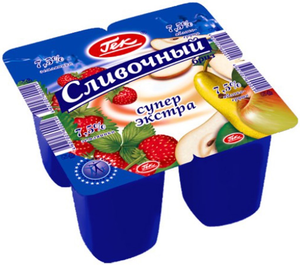 Продукт йогуртный Гек Сливочный бриз Супер экстра Земляника-Яблоко-Груша 7.5% 100г