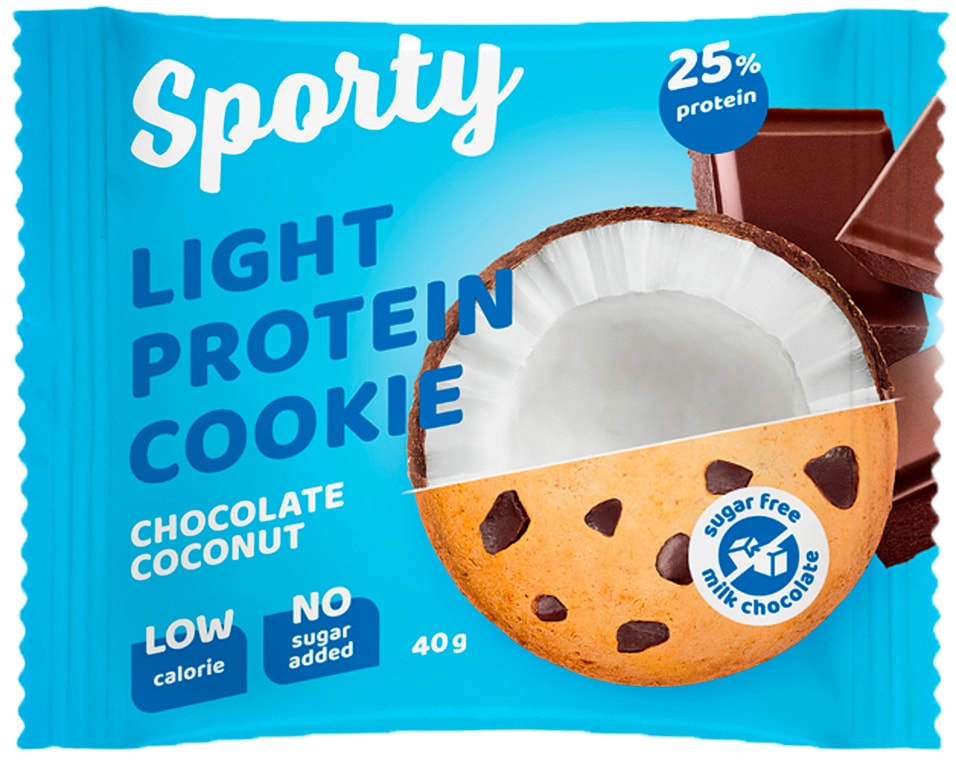 Печенье Sporty обогащенное белком Шоколад-Кокос без сахара 40г