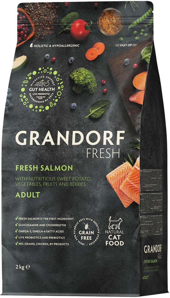 Сухой корм для кошек Grandorf Fresh Cat Adult Свежее филе лосося с бататом 2кг 3749₽