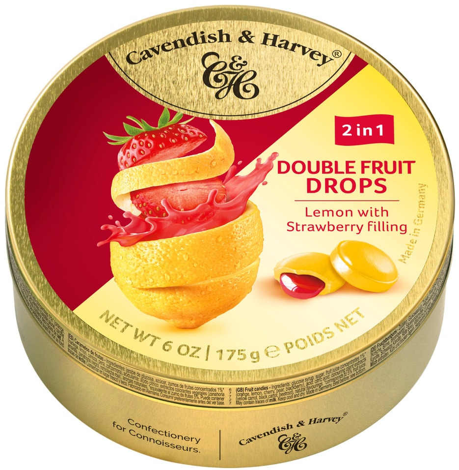 Леденцы Cavendish & Harvey со вкусом лимона и клубники с фруктовым жидким центром 175г