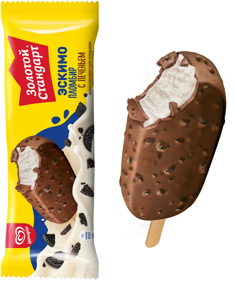 Мороженое Золотой Стандарт Пломбир с печеньем 12% 61г