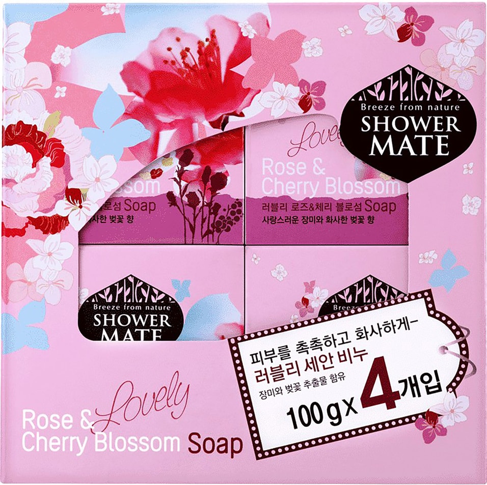 Мыло косметическое Shower Mate Роза и вишневый цвет 4шт*100г