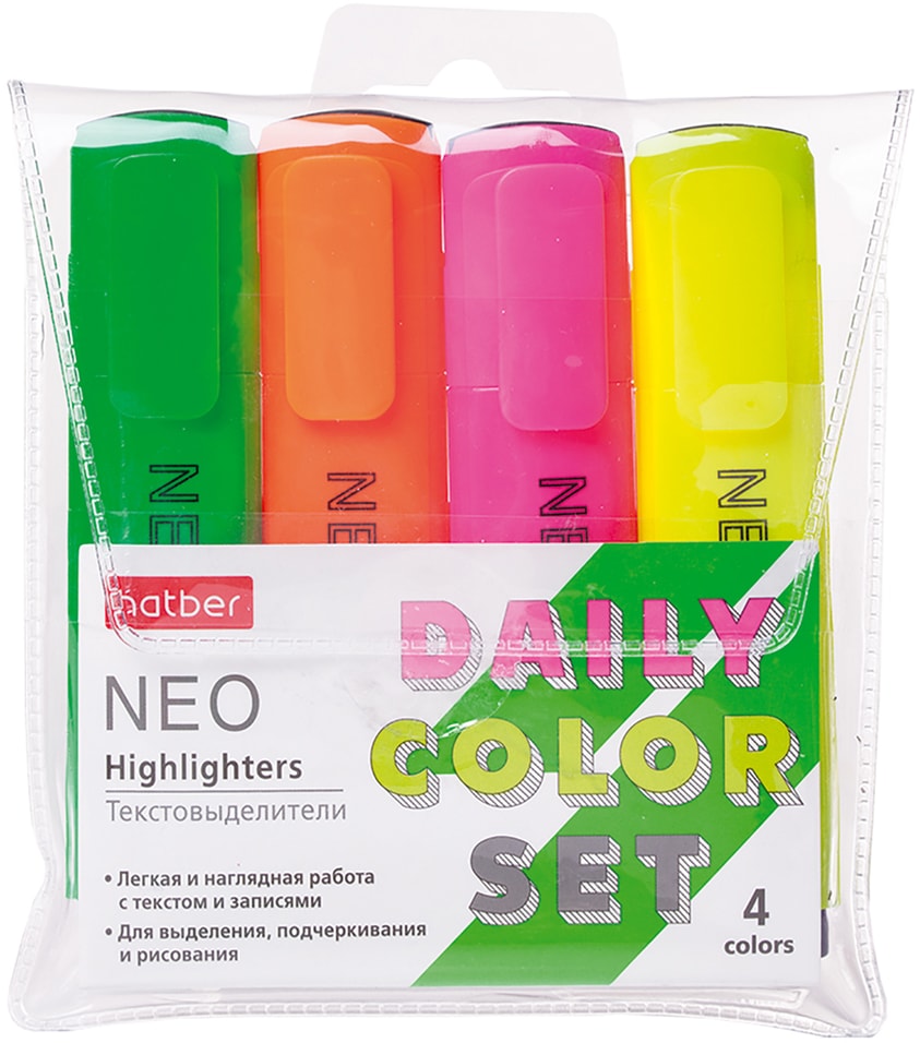 Набор текстовыделителей Hatber Neo neon 4 цвета