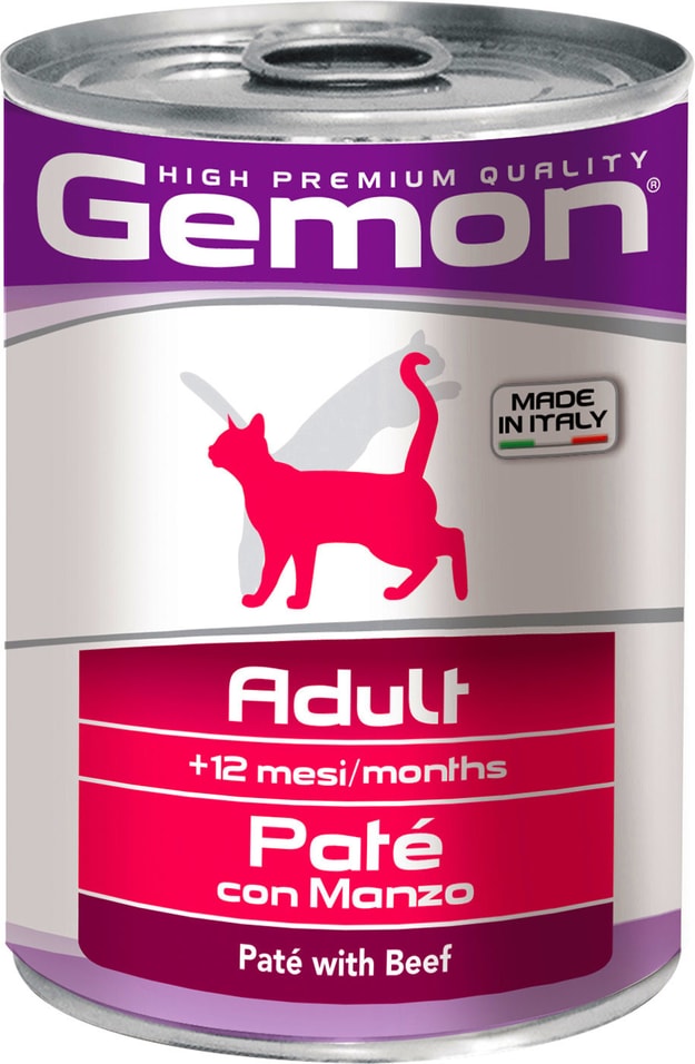 Влажный корм для кошек Gemon Cat паштет говядина 400г (упаковка 6 шт.)