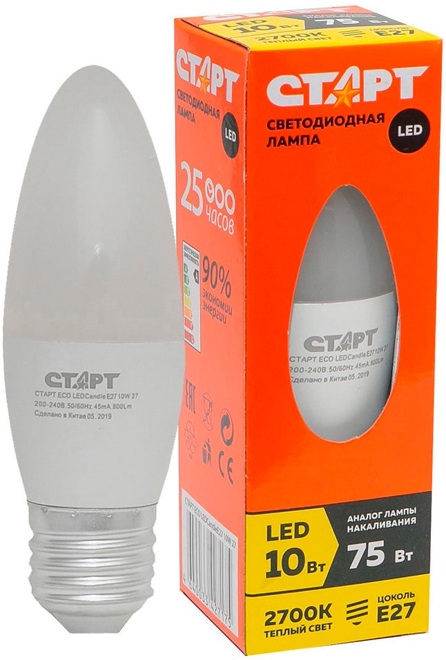 Лампа светодиодная СТАРТ ECO LED Candle E27 10W от Vprok.ru