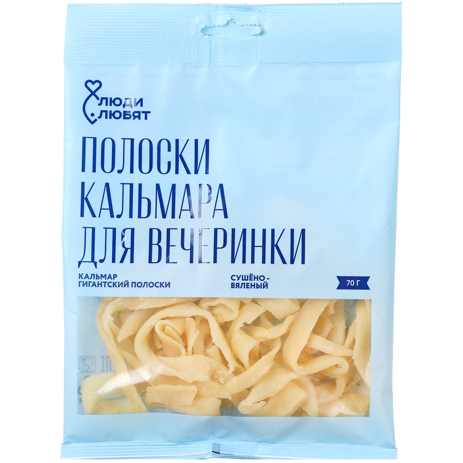 Кальмар Люди Любят гигантский полоски сушено-вяленый 70г