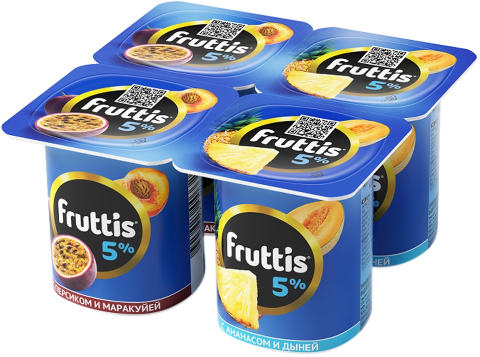 Продукт йогуртный Fruttis Персик-маракуйя Ананас-дыня 5% 4шт*115г
