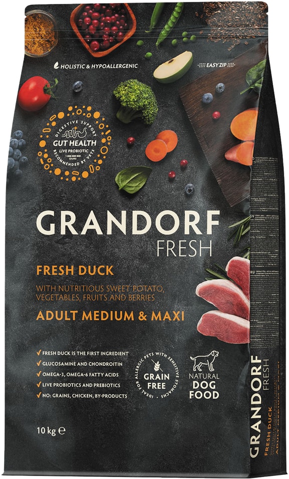 Сухой корм для собак Grandorf Fresh Dog Adult Med&Maxi Duck&Sweet Potato Свежее мясо утки с бататом 10кг