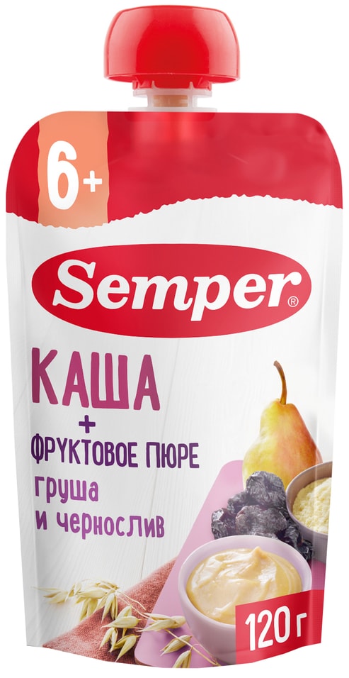 Фруктово-зерновое пюре Semper Грушево-черносливовое с кашей с 6 месяцев 120г