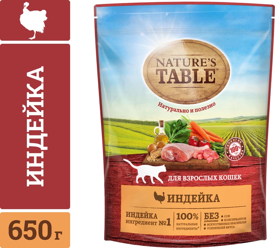 Сухой корм для кошек Natures Table Индейка 650г