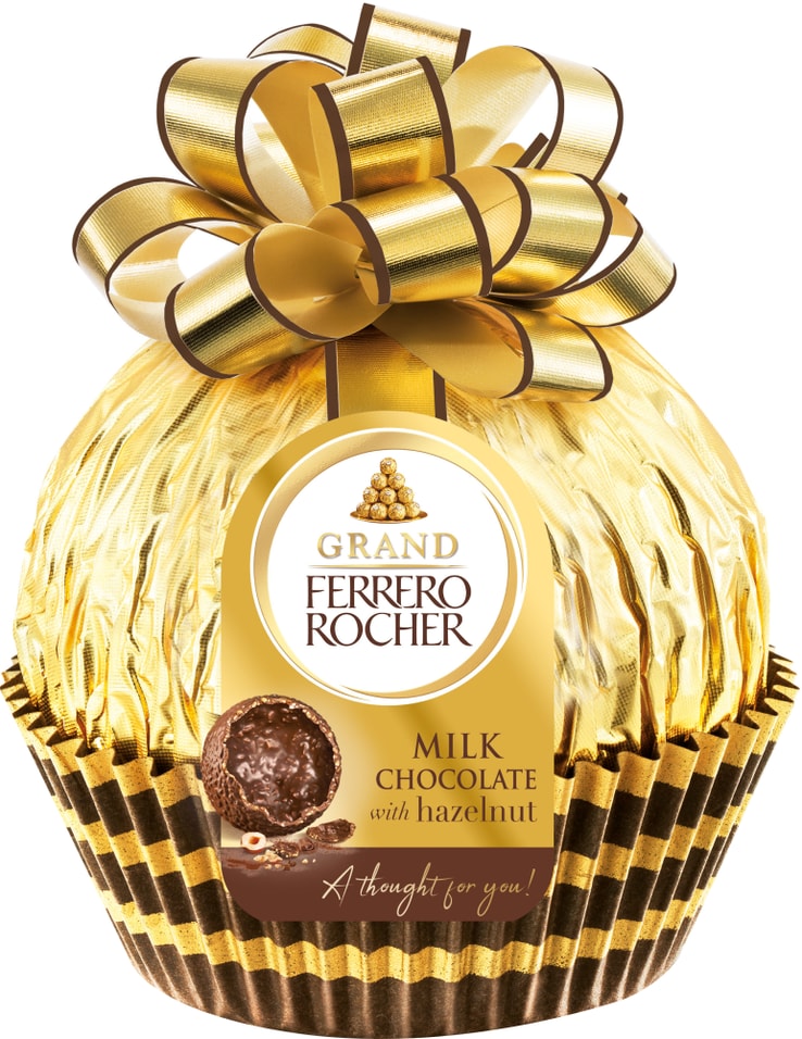 Фигурный молочный шоколад Ferrero Rocher Grand с дроблеными лесными орехами 125г 599₽