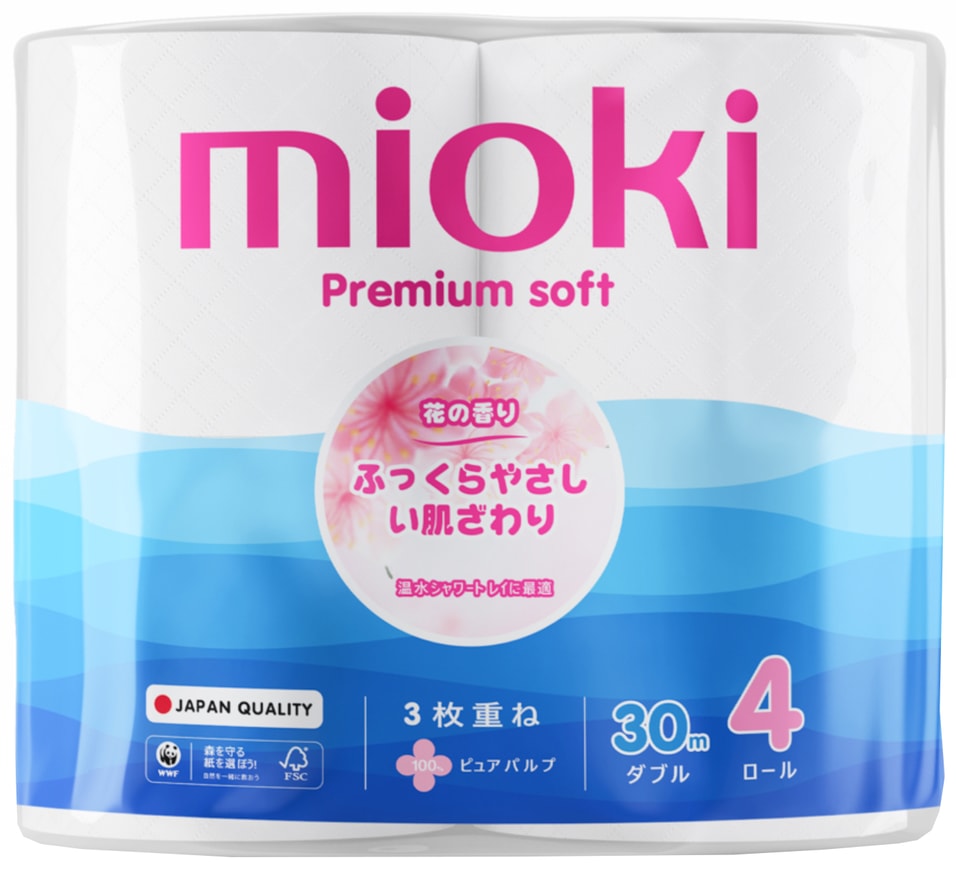 Туалетная бумага Mioki гладкая 4 рулона