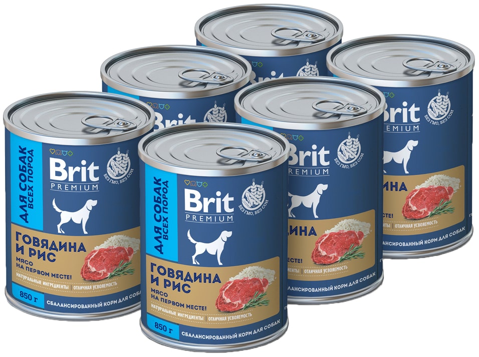 Влажный корм для собак Brit Говядина Рис 850г (упаковка 6 шт.)