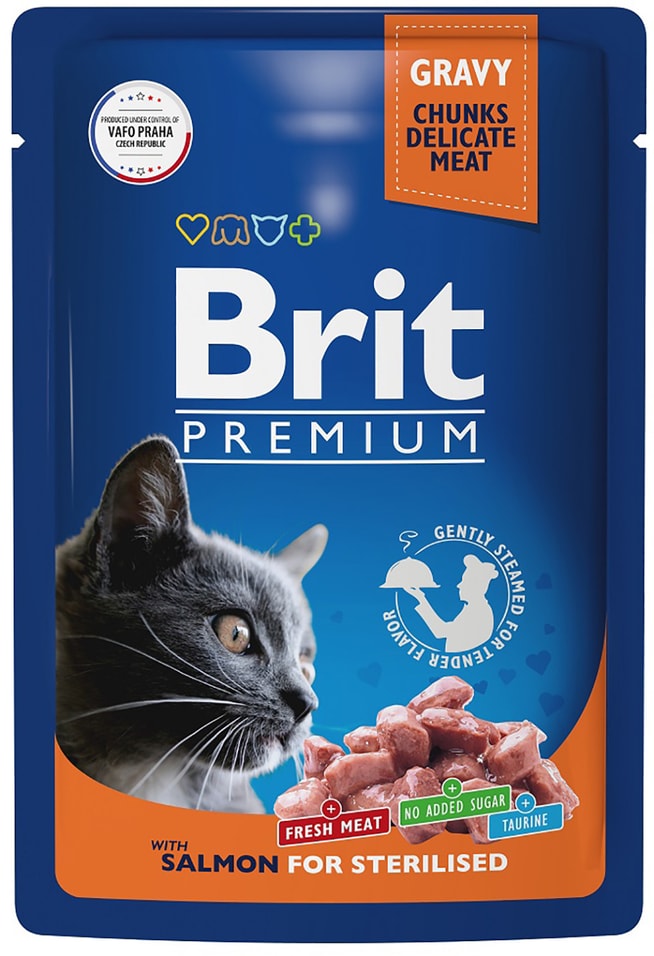 Влажный корм для взрослых стерилизованных кошек Brit Premium с лососем в соусе 85г