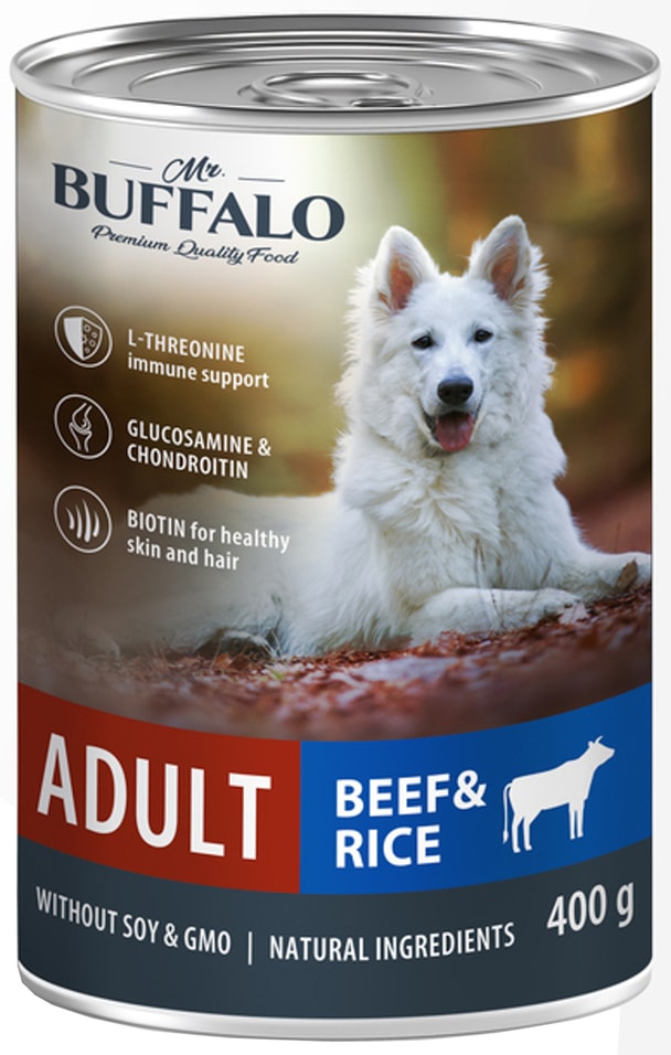 Влажный корм для собак Mr.Buffalo Adult Говядина с рисом 400г (упаковка 9 шт.)