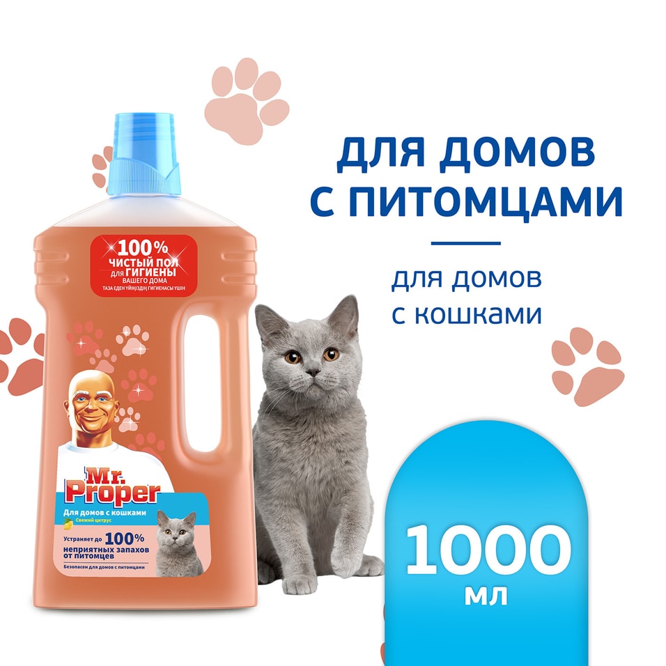 Жидкость моющая Mr.Proper для уборки домов с котами 1л от Vprok.ru