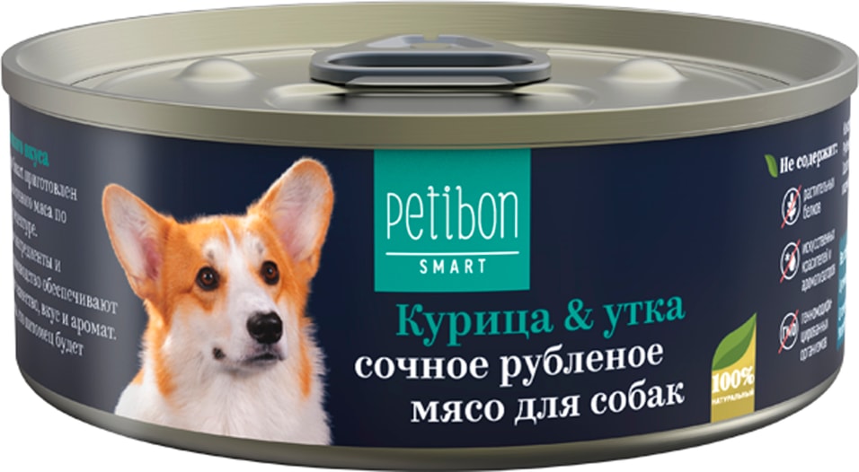 Влажный корм для собак Petibon Smart Рубленое мясо с курицей и уткой 100г (упаковка 24 шт.)
