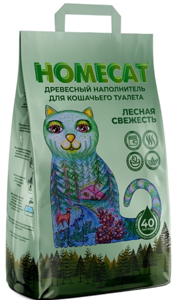 Наполнитель для кошачьего туалета Homecat Древесный 40л 12кг