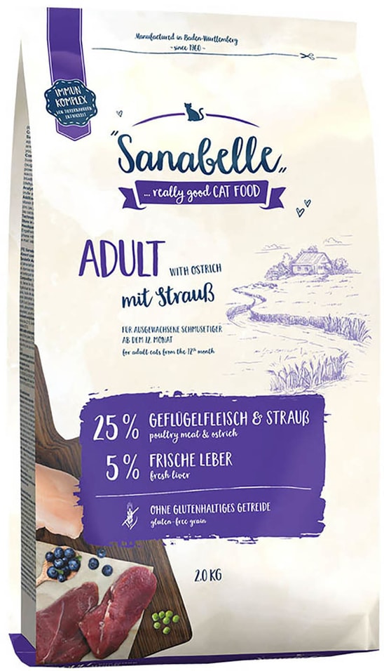 Сухой корм для кошек Sanabelle Adult со страусом 2кг 2235₽