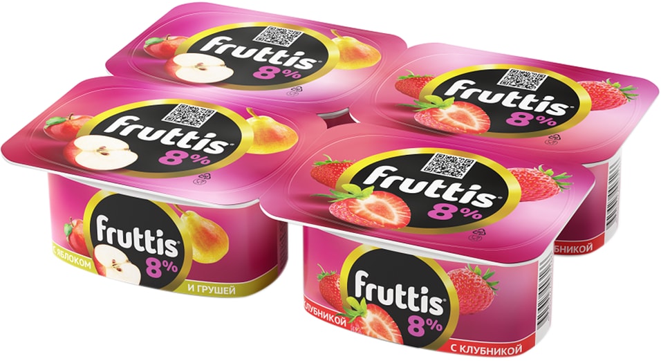Продукт йогуртный Fruttis Клубника Яблоко-груша Клубника 8% 4шт*115г
