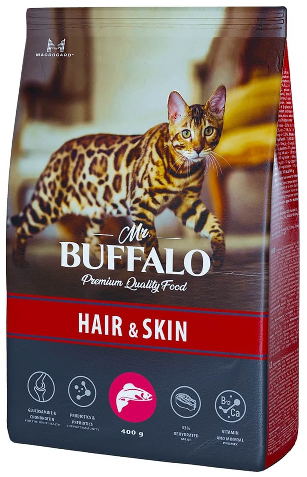 Сухой корм для кошек Mr.Buffalo Adult Hair&Skin с лососем 400г