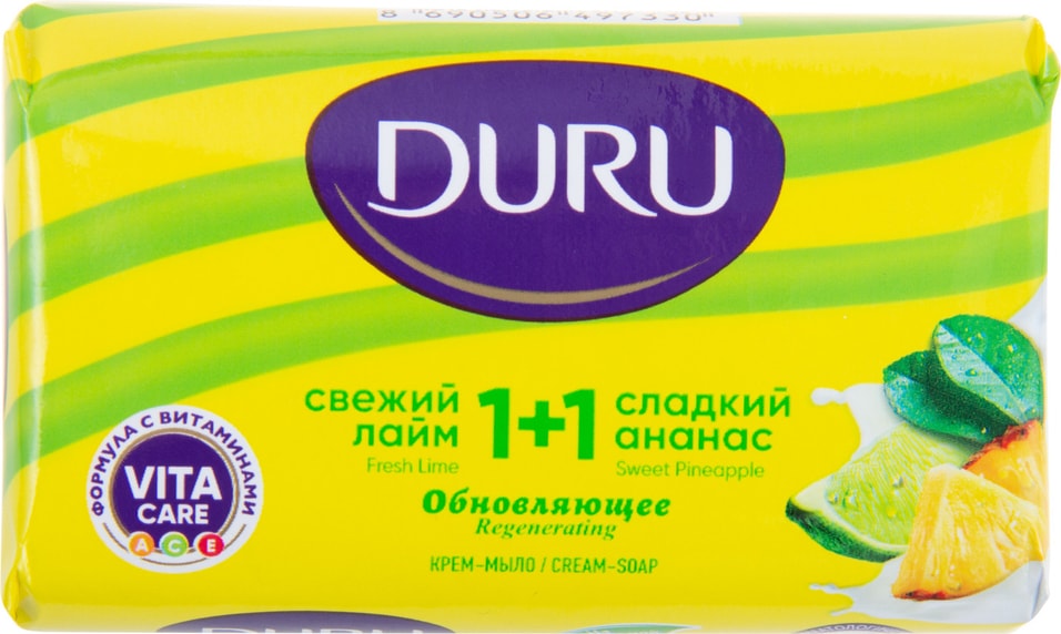 Крем-мыло Duru 1+1 обновляющее с ароматом свежего лайма и сладкого ананаса 80г от Vprok.ru