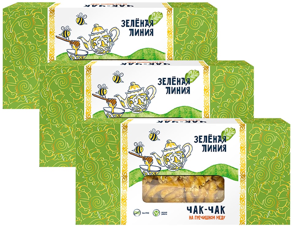 Чак-чак Зеленая линия с гречишным мёдом 200г (упаковка 3 шт.)