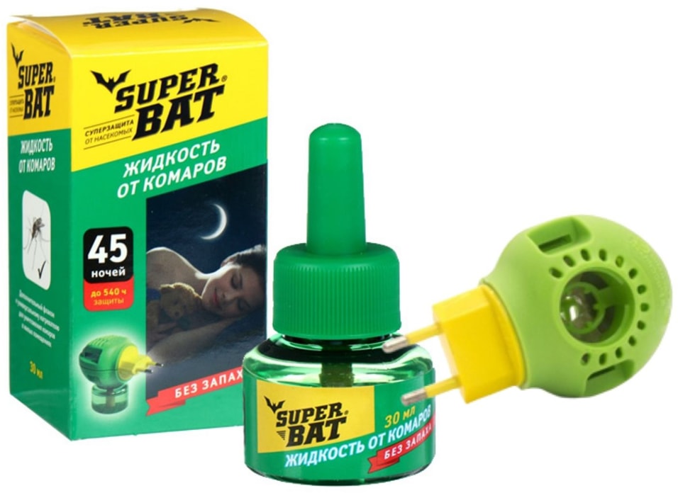 Комплект от комаров SuperBAT Жидкость от комаров 45 ночей 30мл + Фумигатор