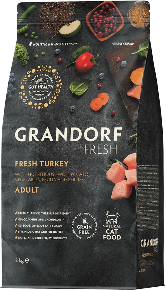 Сухой корм для кошек Grandorf Fresh Cat Adult Свежее мясо индейки с бататом 2кг 3679₽