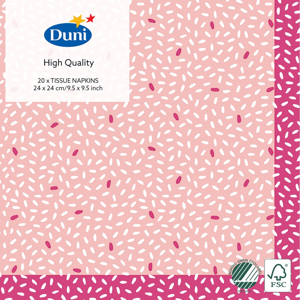 Салфетки бумажные Duni Rice Pink 3 слоя 24*24см 20шт от Vprok.ru