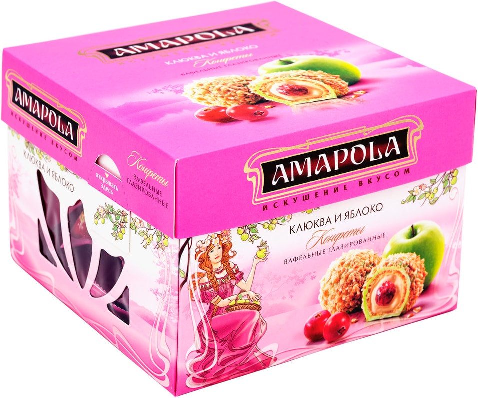 Конфеты Amapola вафельные глазированные Клюква Яблоко и Корица 100г