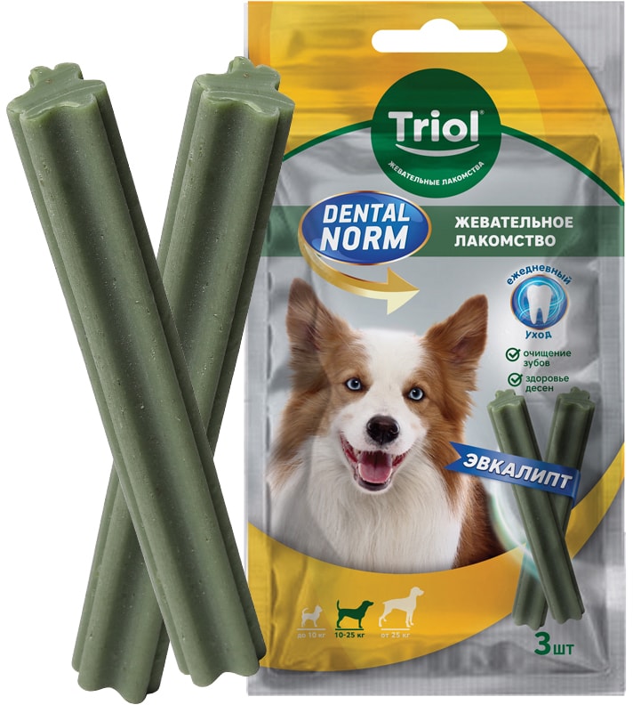 Лакомство для собак средних пород Тriol Dental Norm Палочки жевательные с эвкалиптом 3шт 75г