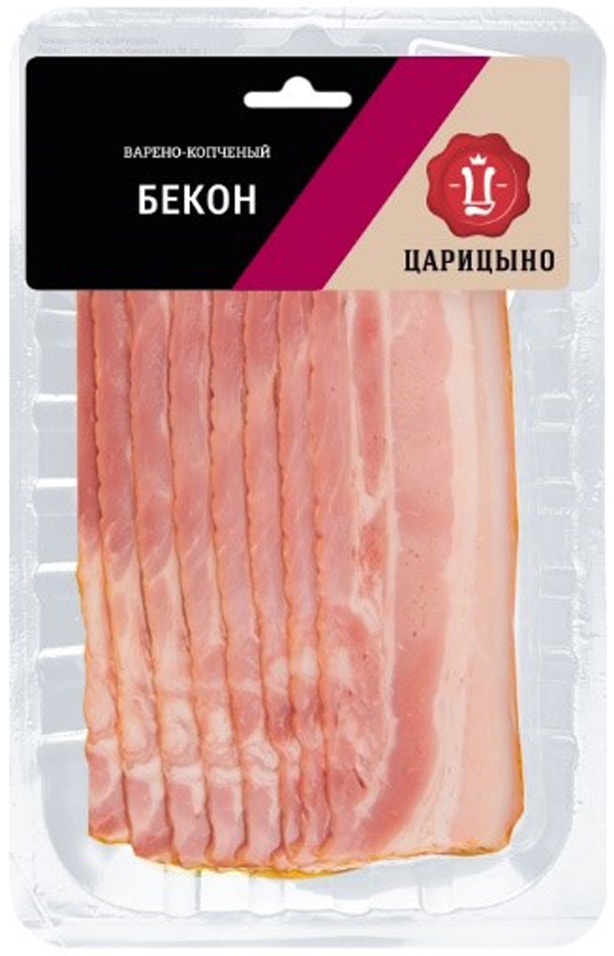 Бекон Царицыно копчено-вареный нарезка 150гс доставкой!