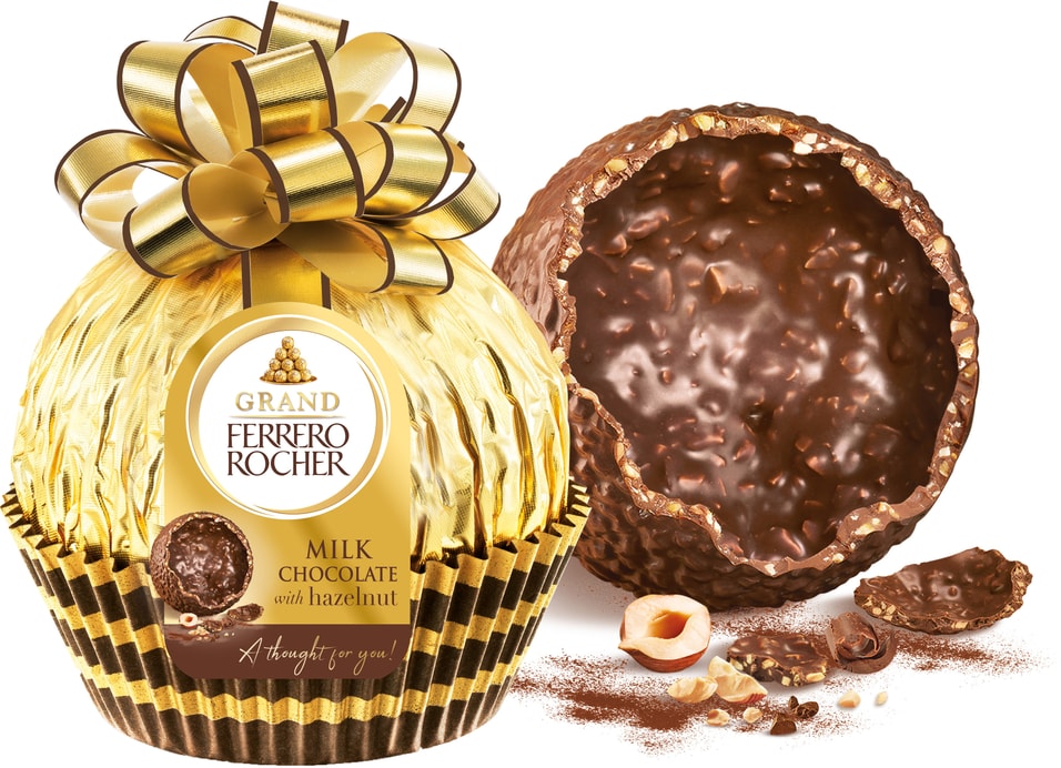 Фигурный молочный шоколад Ferrero Rocher Grand с дроблеными лесными орехами 125г