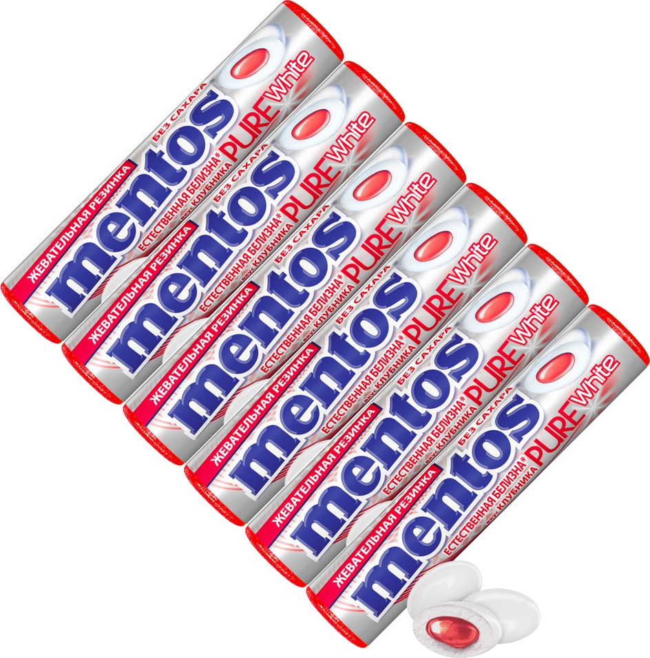 Жевательная резинка Mentos Pure White Клубника 155г упаковка 6 шт 138₽