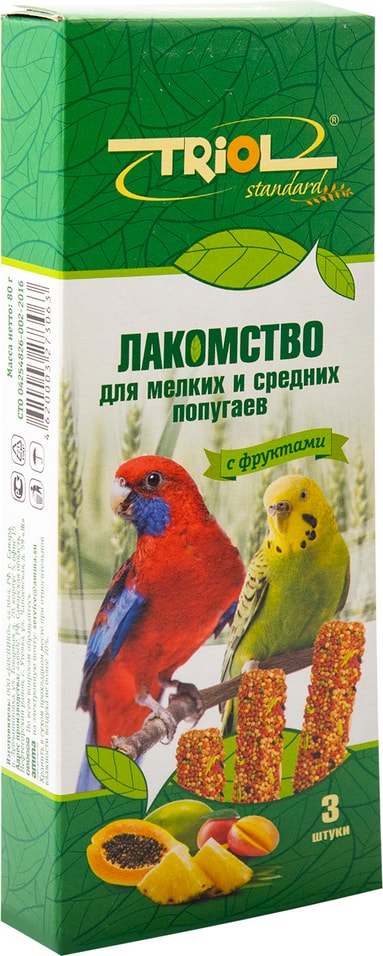 Лакомство для птиц Triol для мелких и средних попугаев с фруктами 80г