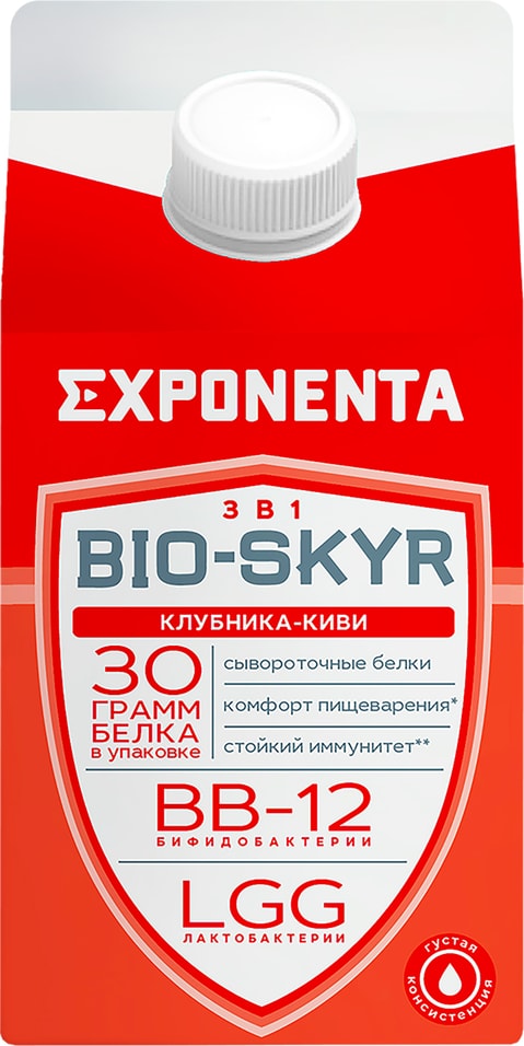 Напиток кисломолочный Exponenta Bio-Skyr Клубника-киви обезжиренный с высоким содержанием белка 500г