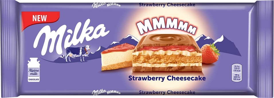 Шоколад Milka Strawberry Cheescake Молочный с клубникой печеньем со вкусом чизкейка 300г