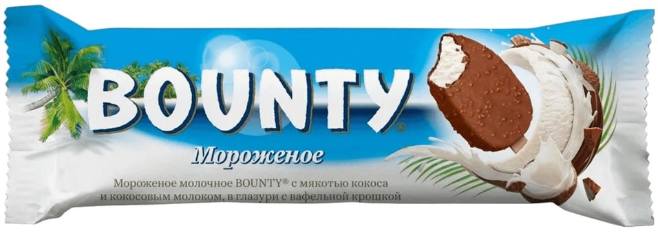 Мороженое Bounty молочное с мякотью кокоса и кокосовым молоком в глазури с вафельной крошкой 60г 129₽