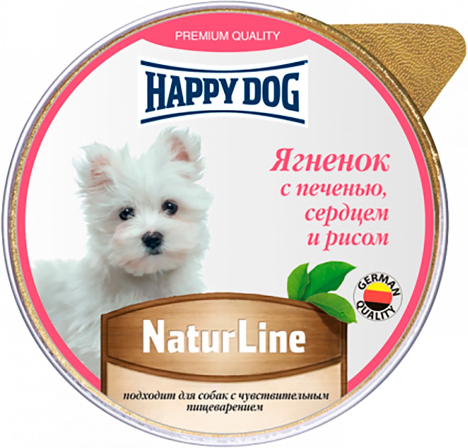 Корм для собак Happy Dog паштет ягненок с печенью сердцем и рисом 125г 75₽