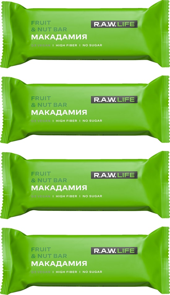 Батончик R.A.W.LIFE  Орехово-фруктовый макадамия 47г (упаковка 4 шт.)