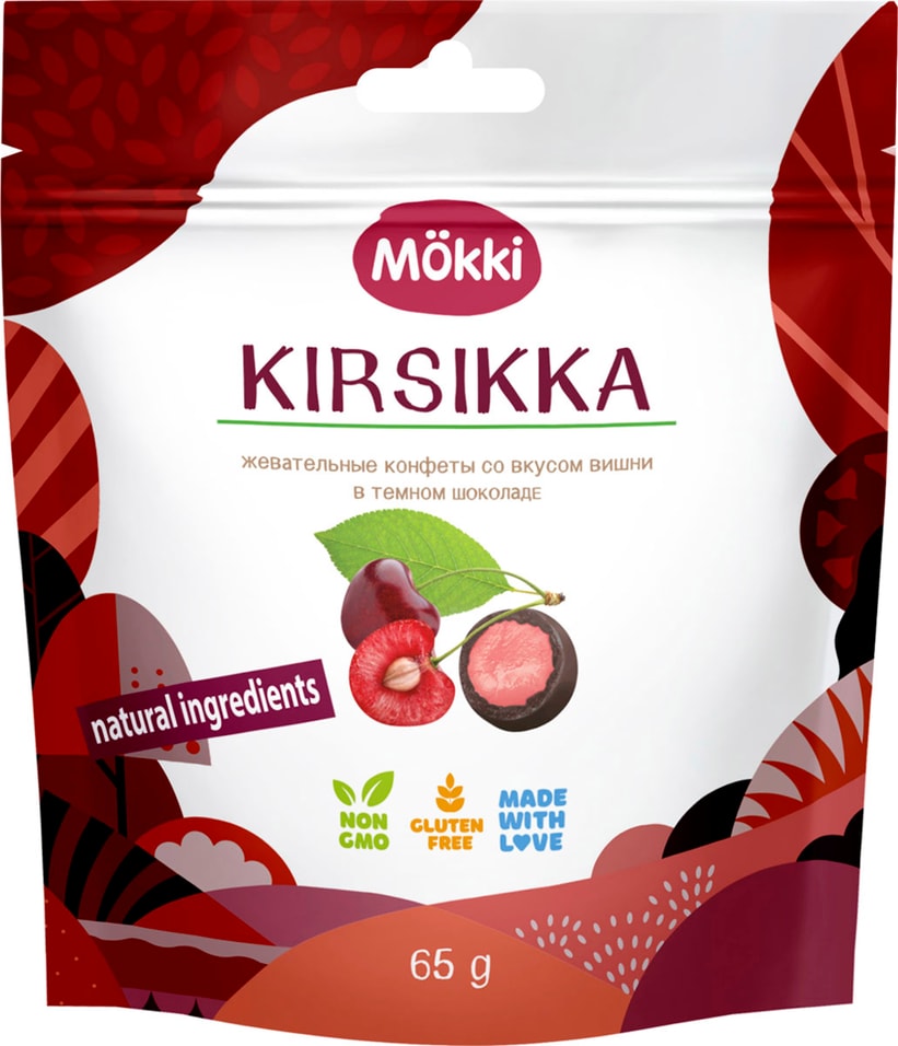 Жевательные конфеты Mokki в темном шоколаде со вкусом вишни 65г 104₽
