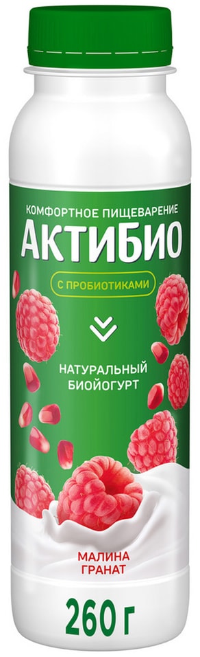 Био йогурт питьевой АКТИБИО С бифидобактериями малина гранат 1.5% 260г