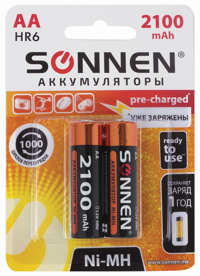 Батарейки аккумуляторные Sonnen АА HR6 Ni-Mh 2шт от Vprok.ru