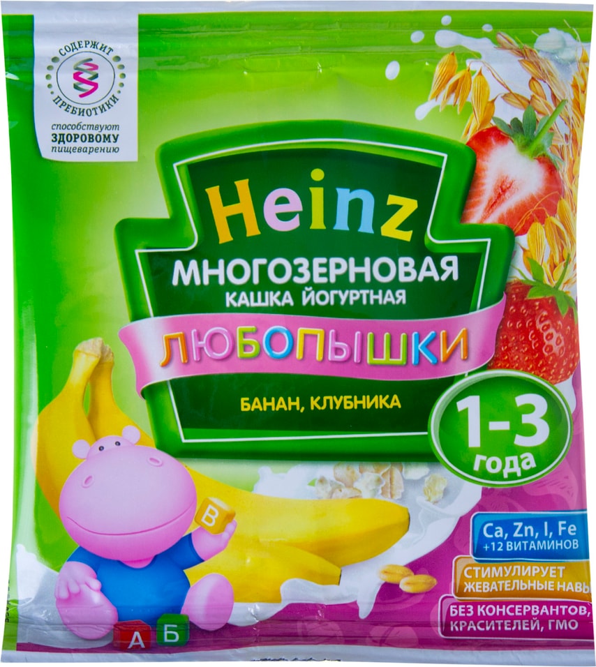 Многозерновая каша heinz любопышки с бананом и клубникой