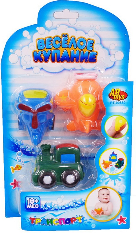 Набор игрушек для ванны ABtoys Веселое купание Вертолет поезд самолет 3 предмета